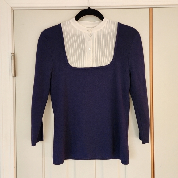 Kenar Victorian Silk Pleated Bib Collar 3/4 Sleeve Sweater S - Picture 2 of 7